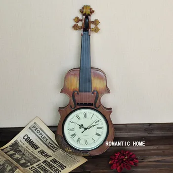 

Free shipping The European retro nostalgia Creative watches mute clock music the violin wall clock bedroom living room