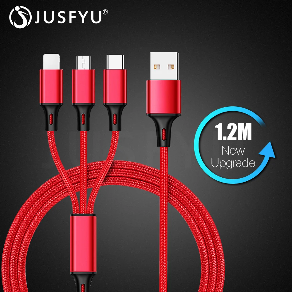 3 في 1 كابل يو إس بي سريع الشحن 2.4A ل فون 7 6 6 S 5 5 S SE شاحن نوع C المصغّر usb 1.2 M كابل ل شاحن هاتف محمول يعمل بنظام تشغيل أندرويد كابل