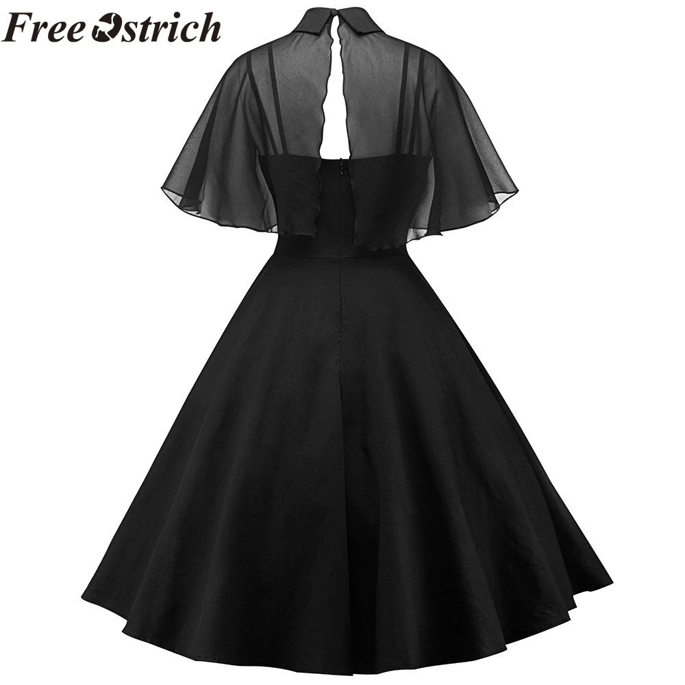 

FREE OSTRICH Fashion Summer Ladies Solid Color Lace Solid Color Fresh Long Cloak Stand Collar Loose Comfort Short Sleeve Dress