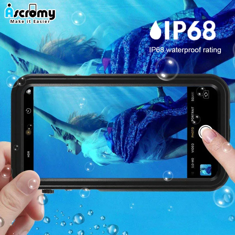 Ascromy IP68 Waterproof Shockproof Phone Case For Apple iPhone X 8 8Plus Plus iPhonex Metal Bumper Full Sealed Protection Cover |