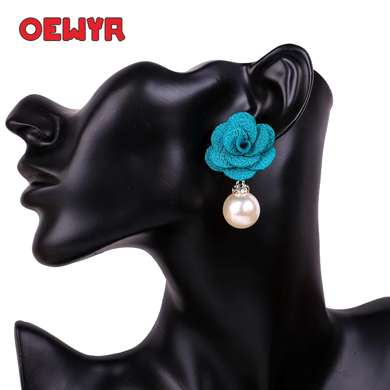 

Oewyr 2019New Cute Flower Imitation pearl Drop Earrings boho fashion pendant Earring Colorful Petal summer Long earrings jewelry