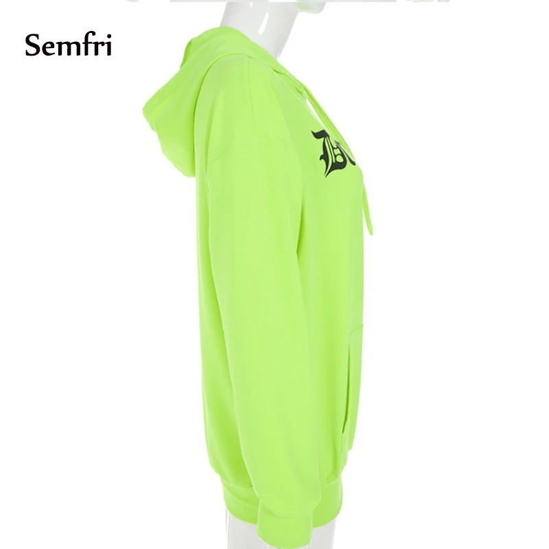 Semfri флуоресцентные толстовки, Женская Толстовка свободного кроя с буквенным принтом, модная уличная одежда с капюшоном, весенний осенний пуловер