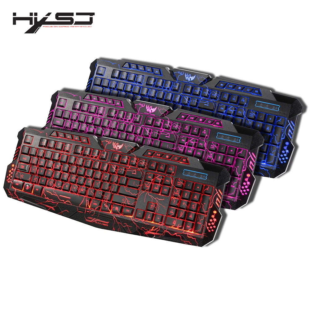 

HXSJ Bilingual Russian English Gaming Keyboards 3 Backlight Modes Russia Version Fire Cracks USB Keyboard Powered for Loving Gam