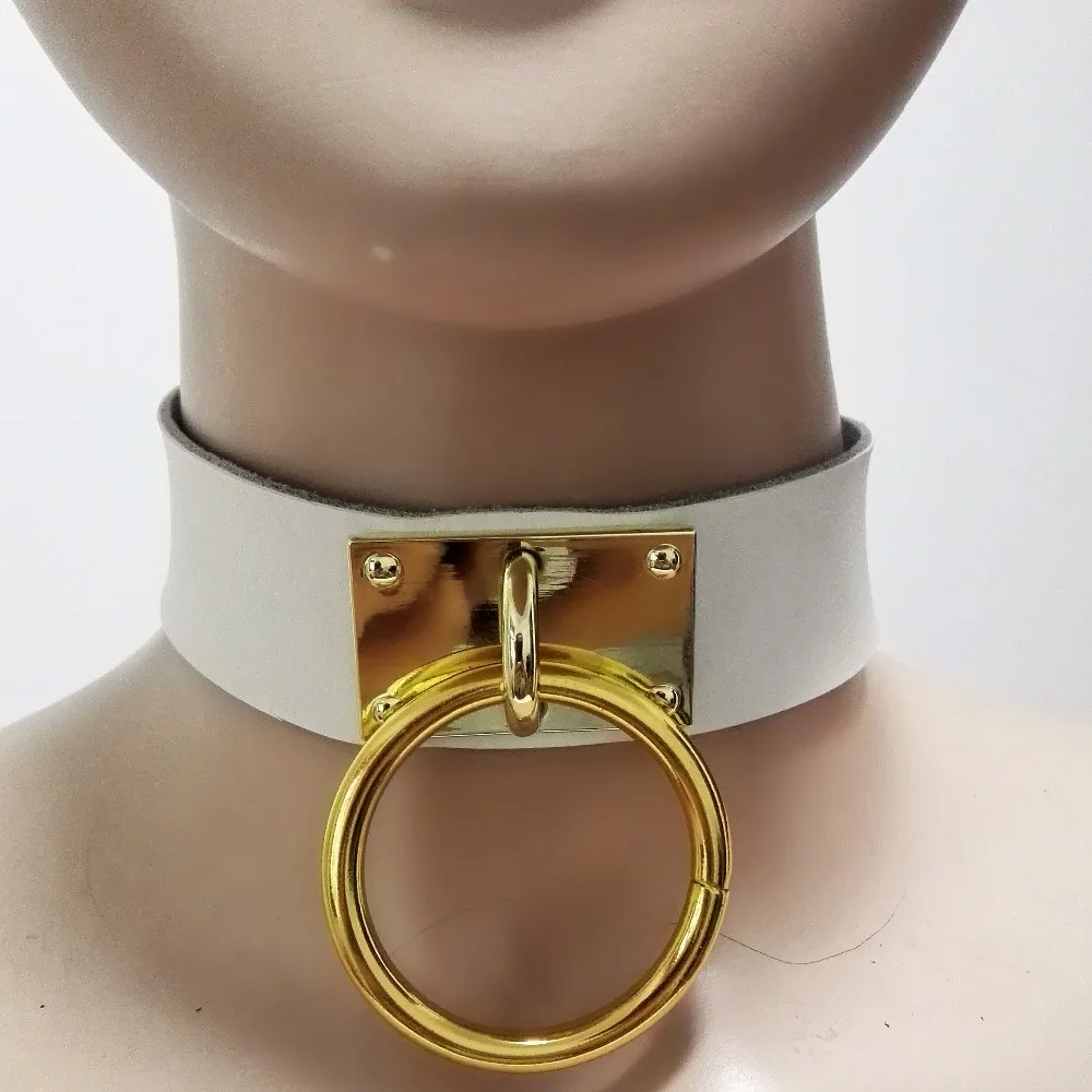 Sexy Fashion Harajuku Handmade Leather Choker belt Rock Punk Goth Collar double O Round Stud