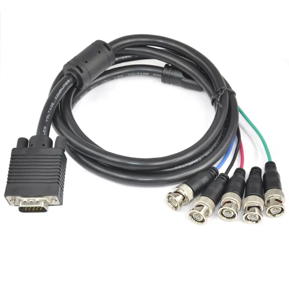 

2015 Hot 1.5m SVGA to 5 BNC RGB VGA Monitor Cable Lead Connections Video Cable