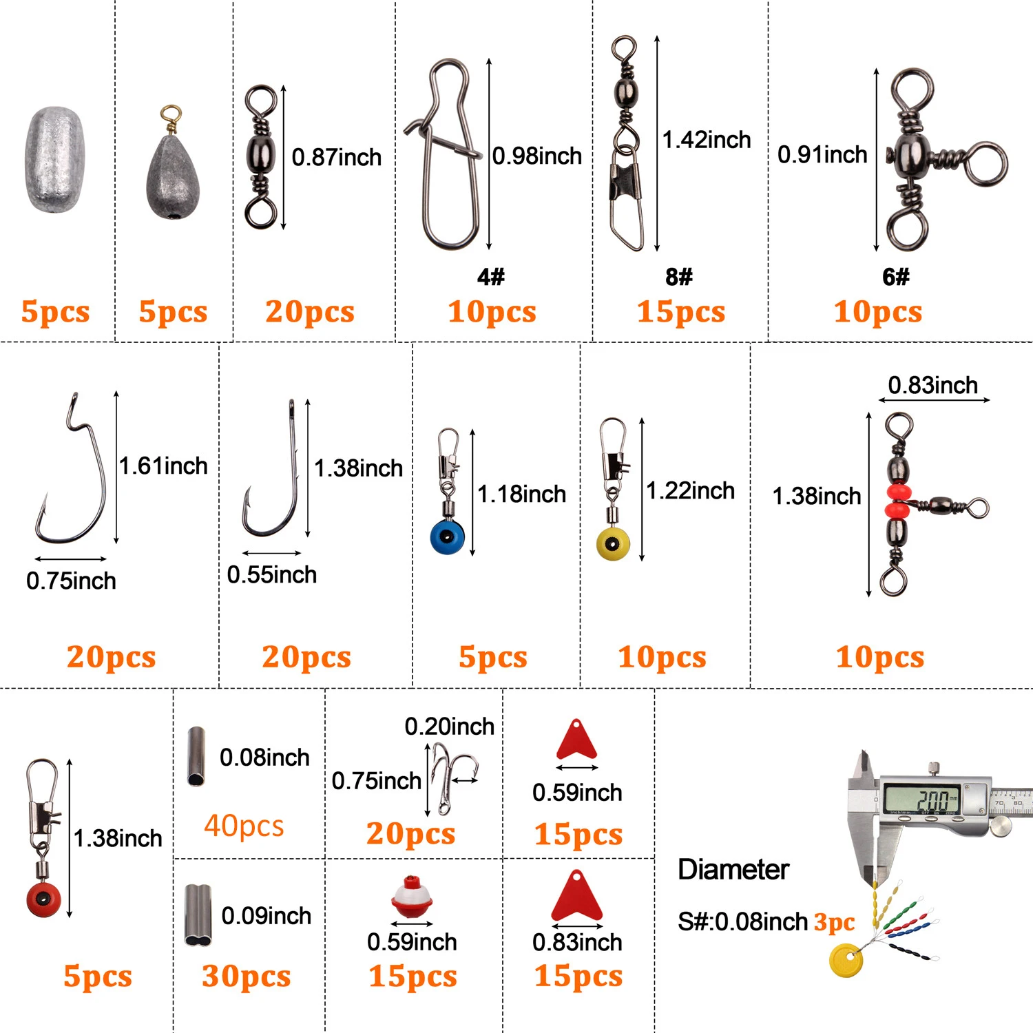 Lead Sinker Float Stoppers Space Beaus Swivels Snaps Floating Fishing Tackle Kit