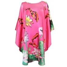 Ярко-розовый женский шелковый халат из вискозы, платье в китайском стиле с принтом, ночная рубашка, кимоно, платье-кафтан, пижама с павлином размера плюс 6XL R001-B