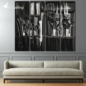 

4 piece canvas art hairdressing tools scissors wall pictures for living room canvas paintings Free shipping/up-1415D