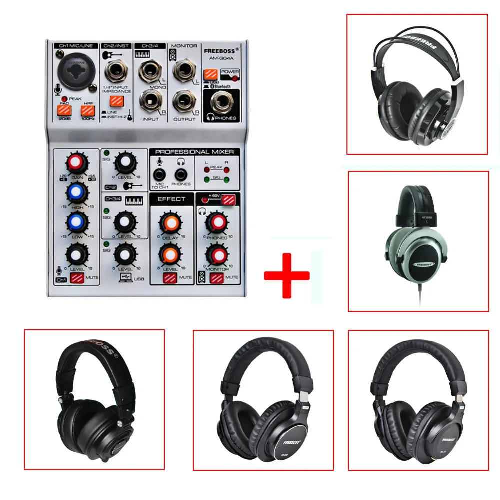 

FREEBOSS AM-G04A Bluetooth Record Audio mixer and Headphones