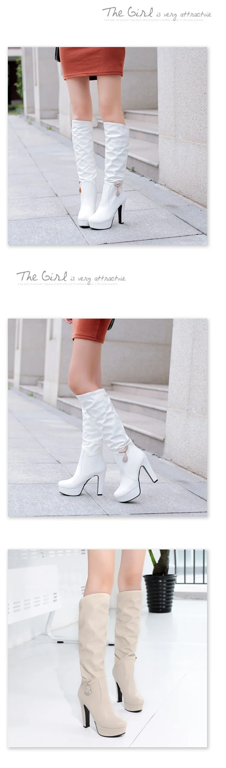Promotion winter Minimalism High cylinder boots High-heeled Waterproof Korean Edition fashion white Women Boots plus size 34-43