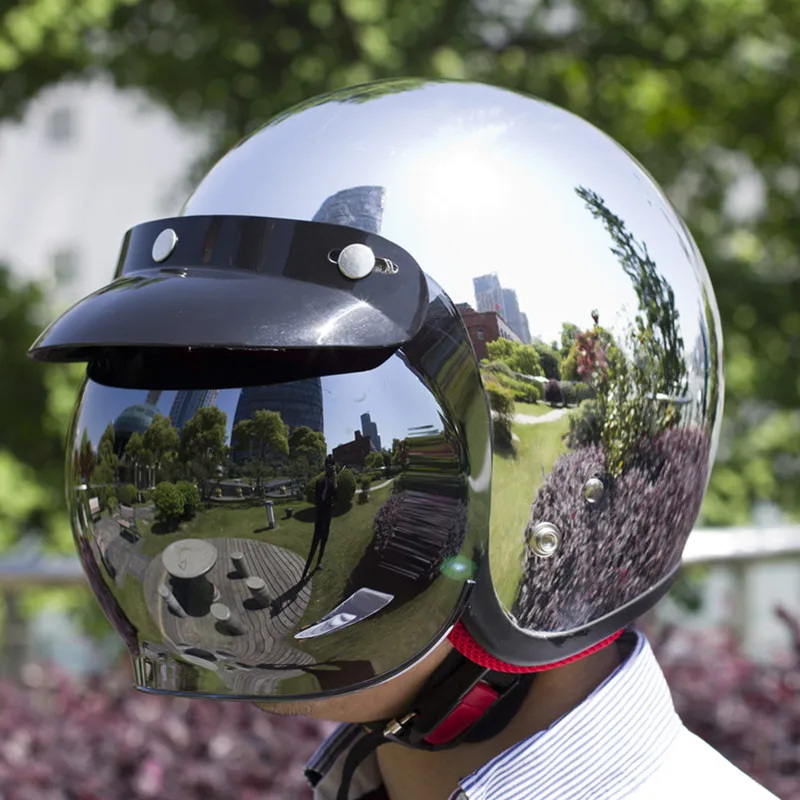 VCOROS, винтажный ретро шлем для скутера, мотоциклетный круизный шлем, хромированный, серебристый, зеркальный цвет, полуоткрытый, мотоциклетный ретро шлем