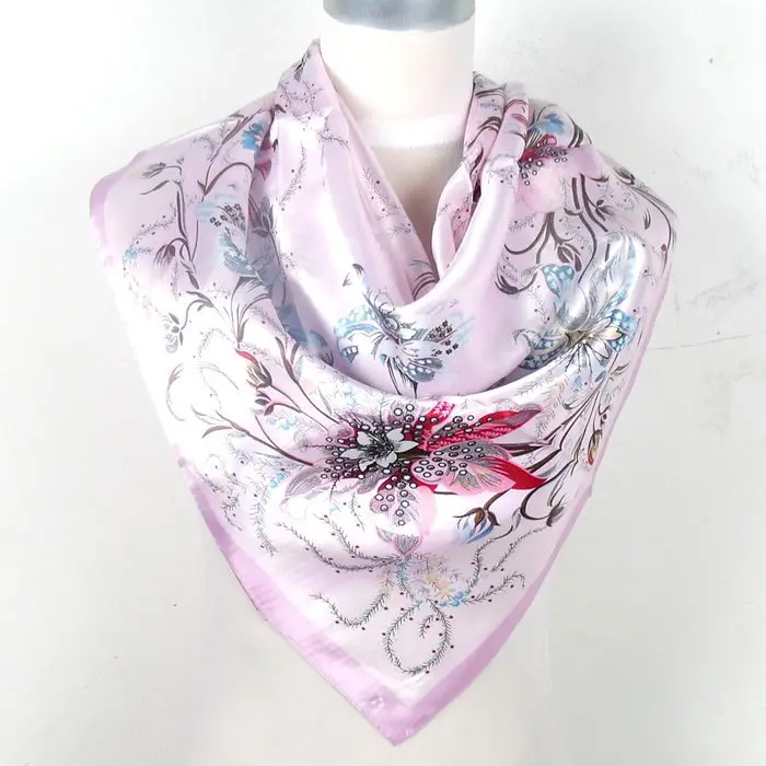 [BYISFA] женский шелковый шарф Обертывания Европейский стиль дизайн атласный большой квадратный шарф с принтом бренд женский синий шелковый шарф 90*90 см - Цвет: 134 pink
