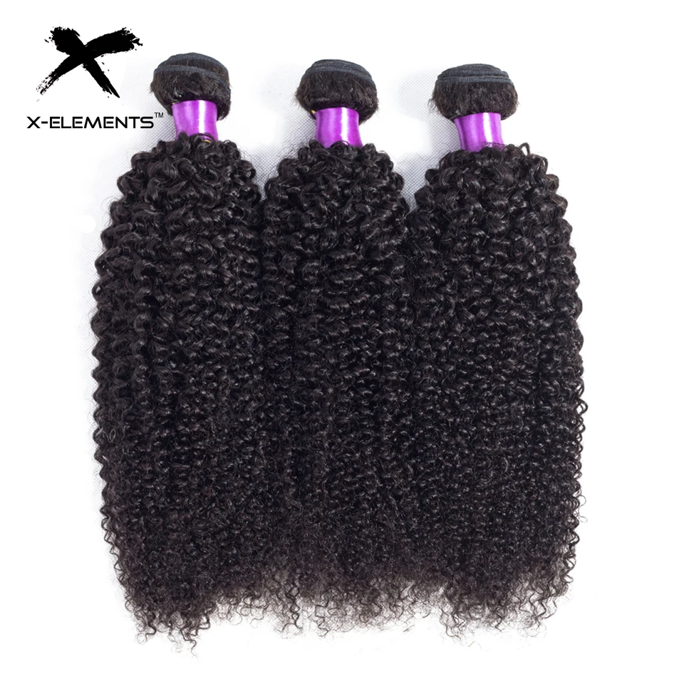 X-Elements Malaysian Kinky Curly Hair 1 3 4 Bundles Deals Natural Color Human Hair Bundles 8-26 inches Non Remy Hair Weave Extensions (10)