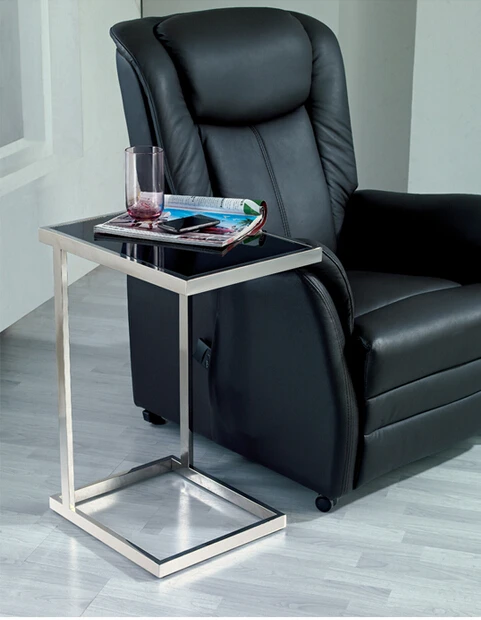 Stainless steel side table. Mobile toughened glass small tea table. The sofa side table