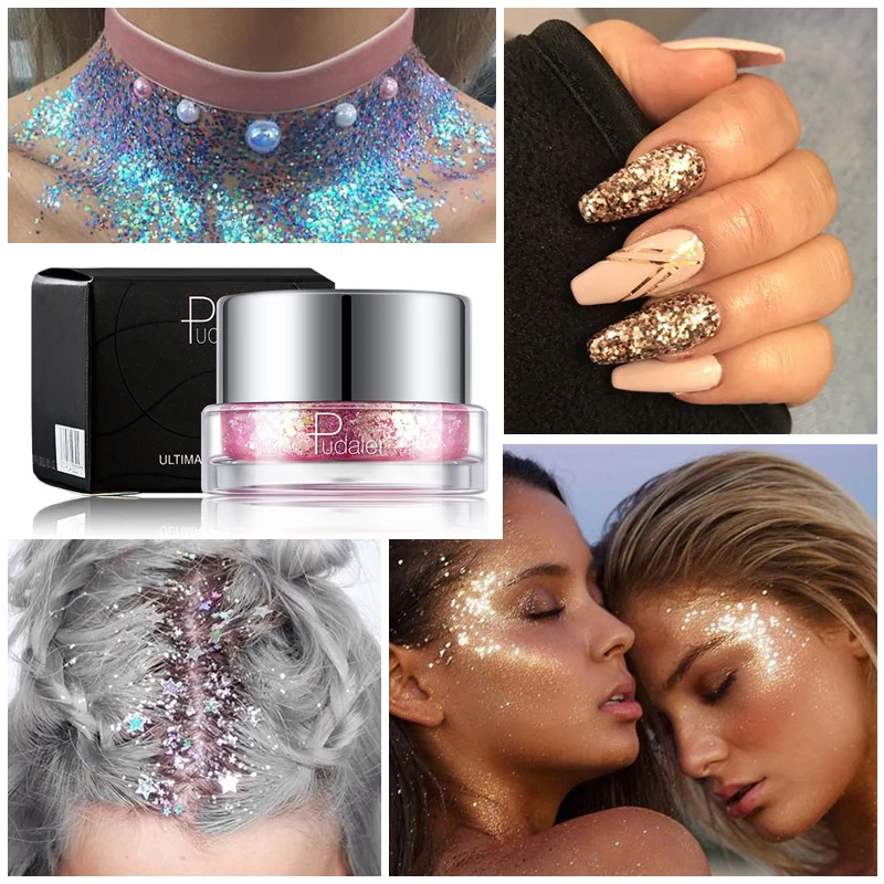 

Pudaier 34 Color Glitter Eyeshadow Sequins Gel Sparkly Eye Makeup Shiny Body Sequins Nails Art DIY Shadow Pallete Easy to Handle