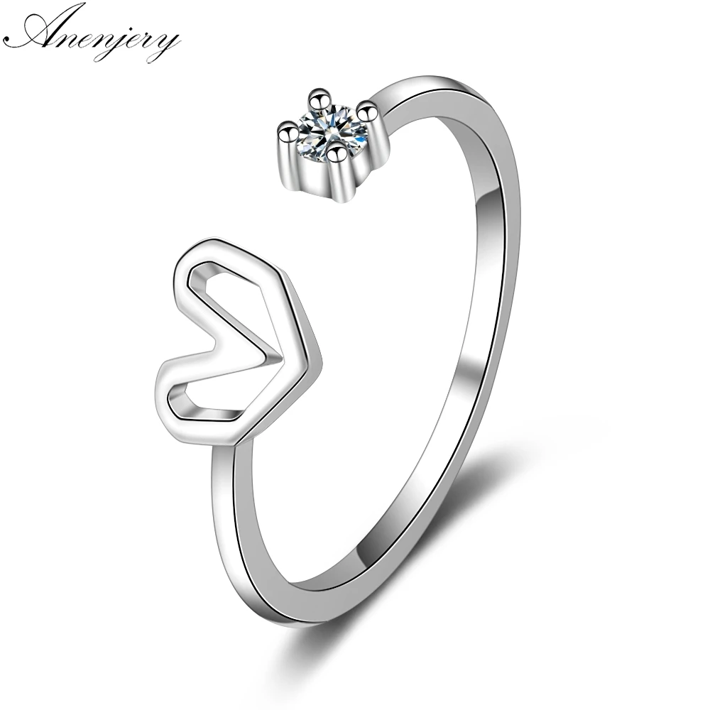 

Anenjery Lovely Hear-shaped Finger Ring For Women 925 Sterling Silver Resizable Rings anillos Bague S-R380