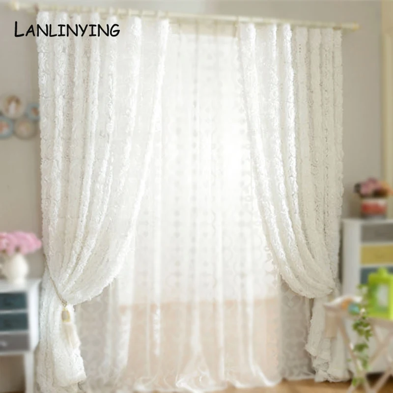 

NEW Elegant Solid White Tulle Window Curtains For Bedroom Living Room 3D Rose Jacquard Sheer Small Kitchen Curtains D401