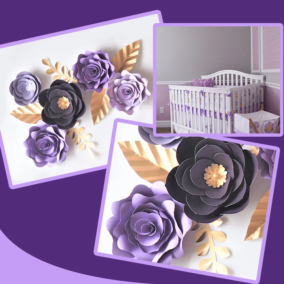 Handmade Purple Rose Diy Paper Flowers Leaves Set For Wedding Event Backdrops Decorations Nursery Wall Deco Video Tutorials Artificial Dried Flowers Aliexpress