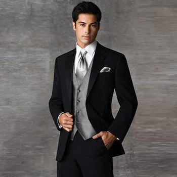 

Classic Mens Suits 2020 Notch Collar Black Groomsmen Tuxedos 3Pieces Elehant Business Men Suits Prom Wear(Jacket+Pants+Vest+Tie)