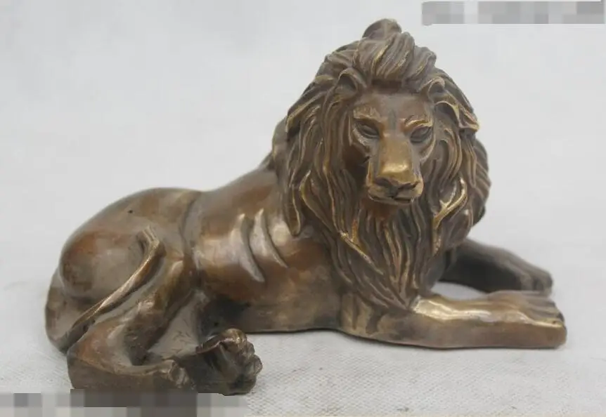 

S03155 5"Chinese Folk Pure Bronze excellent Lucky Lifelike Foo Dogs Lion Statue B0403
