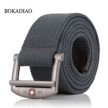 

BOKADIAO Men&Women Military Canvas belt luxury designer Metal buckle jeans belt Army tactical belts for Men waistband strap male
