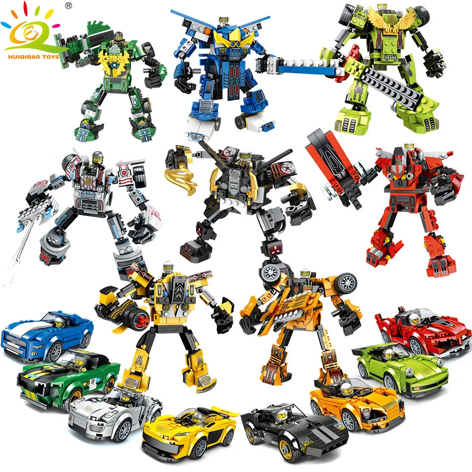 

8 styles 2in1 Transformed Robot Racing Car Building Blocks Compatible City Speed Racer Figure Bricks Toys for Children