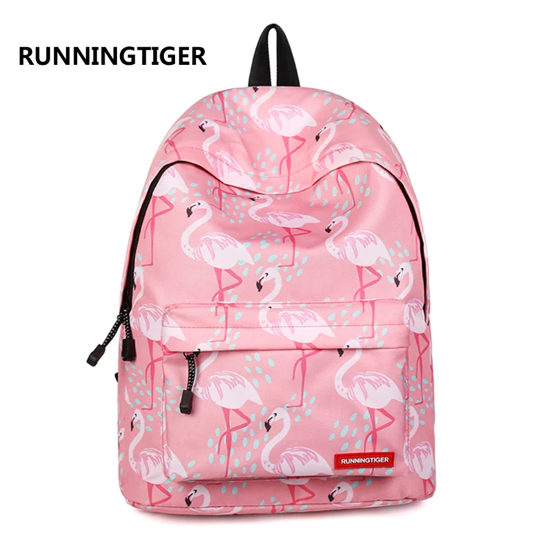 RUNNINGTIGER детские школьные сумки для девочек с розовым принтом фламинго женский