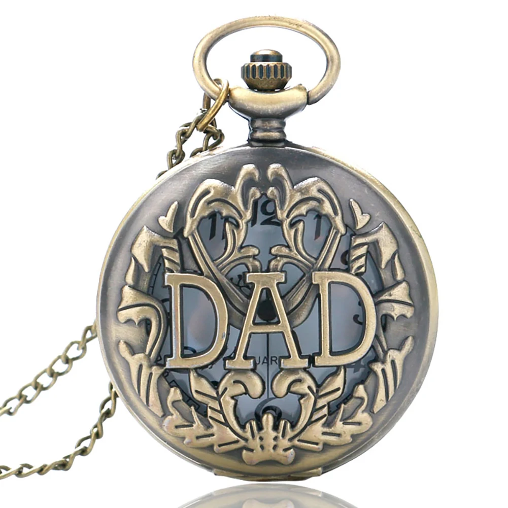 

Vintage Antique DAD Father Carving Carved Design Quartz Hollow Pocket Watch Bronze Men Pappy Father Dad Birthday Christmas Gift