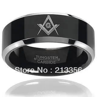 

E&C JEWELRY Free Shipping! Wholesales Price!USA Hot Selling Black Tungsten Carbide Men's Laser Masonic Freemason Wedding Ring