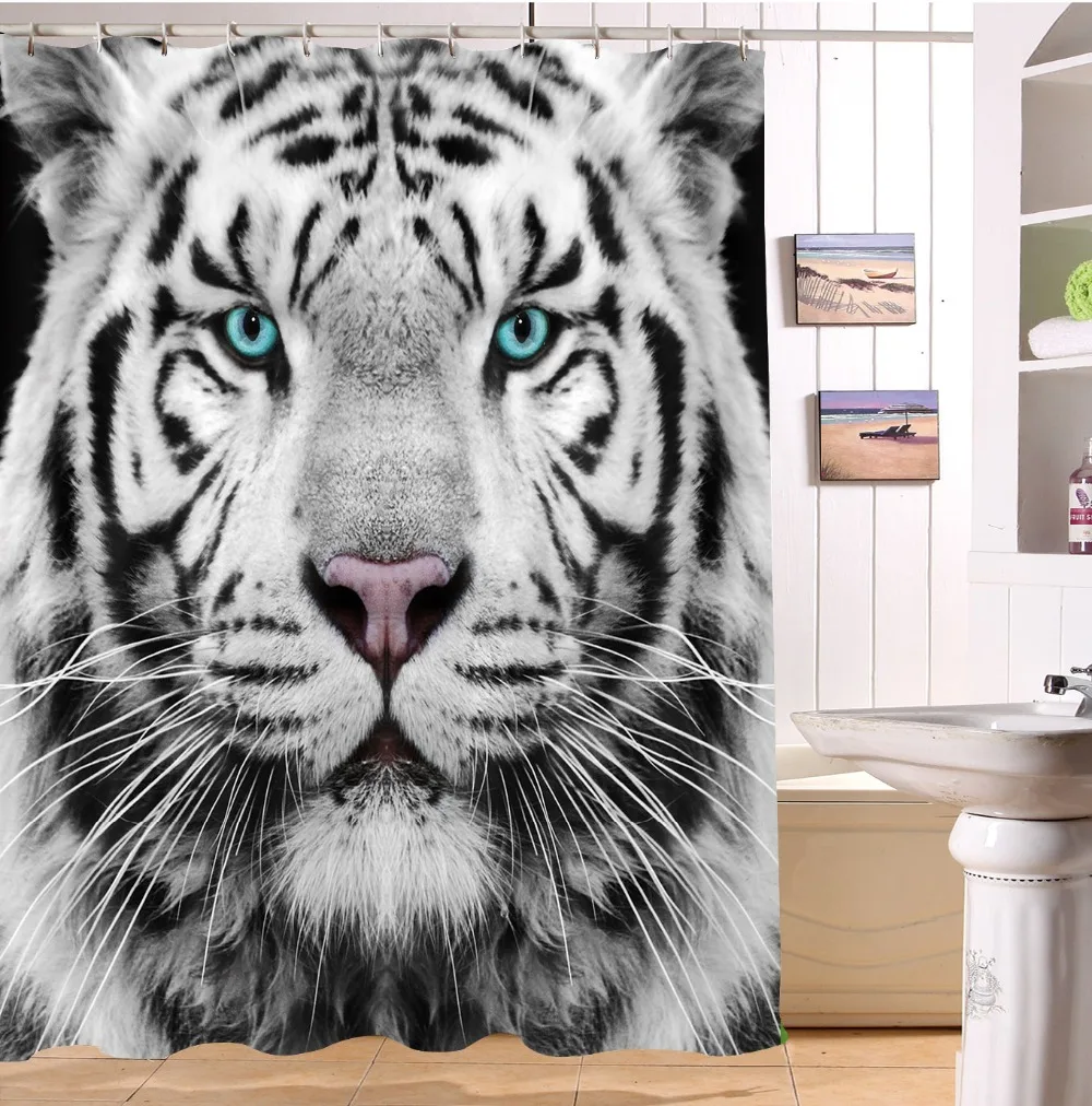 LB Белый Сибирский тигр лицо удлиненная занавеска для душа дикие животные природа ванная комната моющаяся водонепроницаемая ткань для ванной Декор