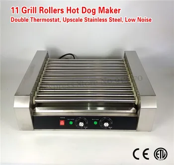 Hot Dog Roller Grilling Machine Stainless Steel Commercial Hotdog Maker 11-roller 2200-Watt Low Noise