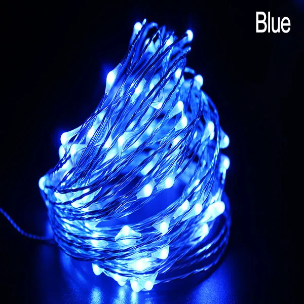USB светодиодный свет шнура 10 м 5 м Водонепроницаемый Серебряный провод Наружное освещение струнные Феи огни для рождественского свадебного украшения - Испускаемый цвет: blue