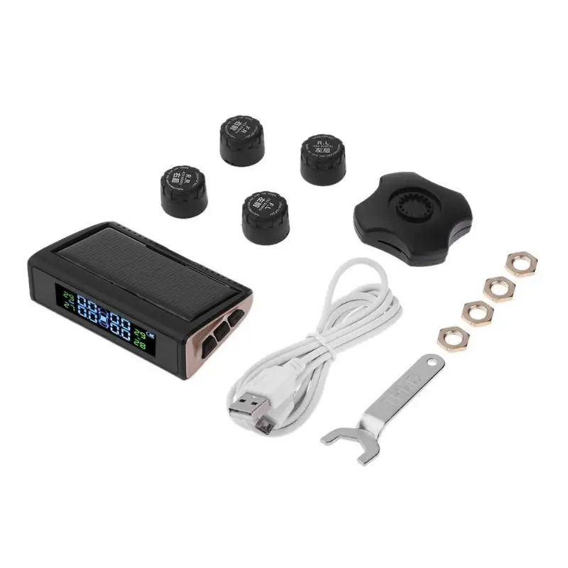 

Car TPMS Tyre Pressure Monitoring System Solar Power Charging Digital LCD Display Auto Wheels Tire Security Monitor Alarm System