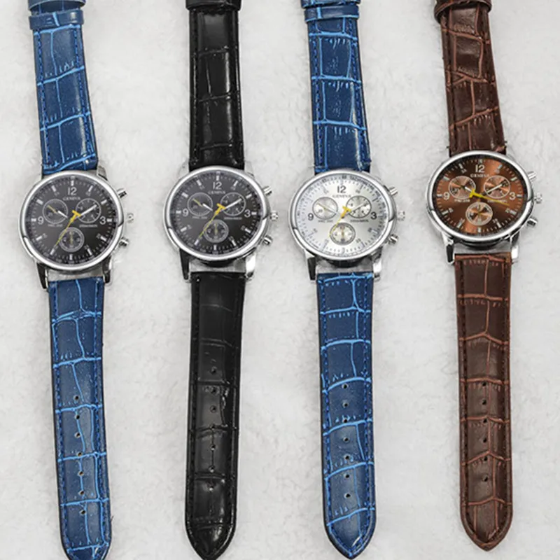 Geneva спортивные часы модные наручные мужские кожаный ремешок saat relogio masculino reloj