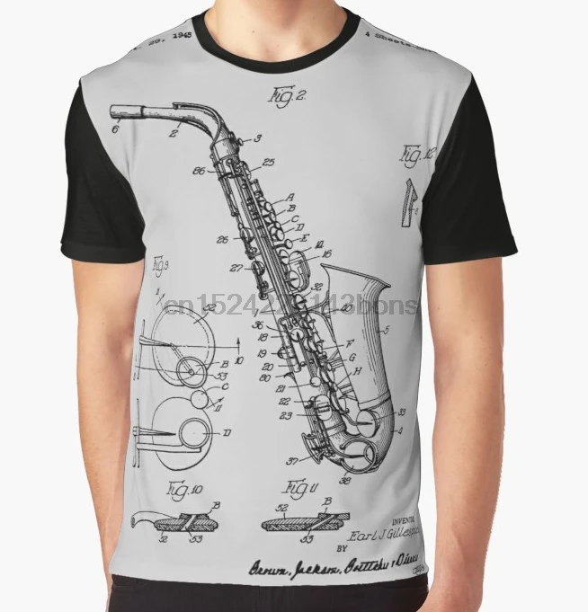 

All Over Print T-Shirt Men Funy tshirt Saxophone Patent 1949 Short Sleeve O-Neck Graphic Tops Tee women t shirt