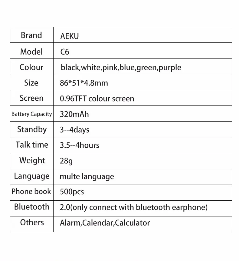 Новое поступление ультра тонкий AEKU C6 1," карта телефон Bluetooth 2,0 Календарь Будильник-калькулятор сообщение Мобильная карта телефон