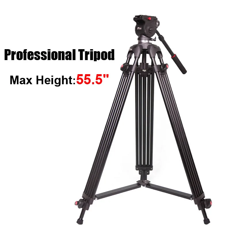 JY0508B 185cm Professional Video Camera Tripod with 360 Degree Fluid Drag Head 1/4 and 3/8-inch QR Plate Load up to 13.2Lbs