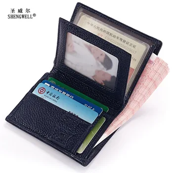 

2017 New Genuine Leather Men Driving License small wallet wholesale female short slim leather wallet Women Vertical Card holder