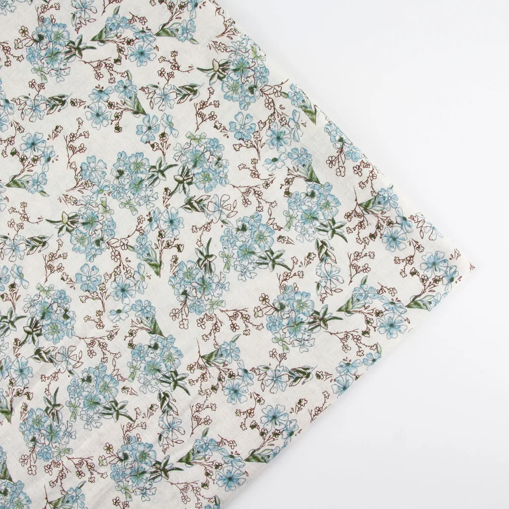 

0.5 meter width 156cm BLUE vintage country floral Print Plain100% Cotton Fabric for Home Textile Patchwork Quilted Fabrics