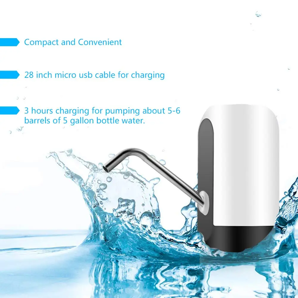 Automatic Electric Portable Water Pump Dispenser USB Recharge Cold Drink Dispenser Drinking Bottle Switch Stainless Steel Pipe