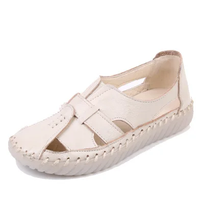 SWONCO/женские босоножки; коллекция года; сезон лето; женская обувь ручной работы из натуральной кожи; кожаные сандалии; женская повседневная обувь на плоской подошве; большой размер 43 - Цвет: White