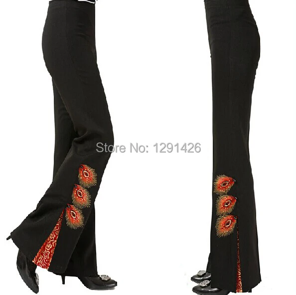 Новое поступление, много дизайнов, китайские традиционные женские расклешенные брюки с цветочной вышивкой, брюки WP02