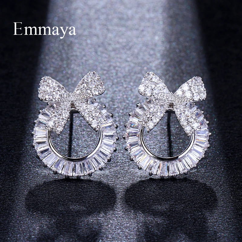 Серьги-гвоздики Emmaya с бантом женские большие круглые украшения блестящим