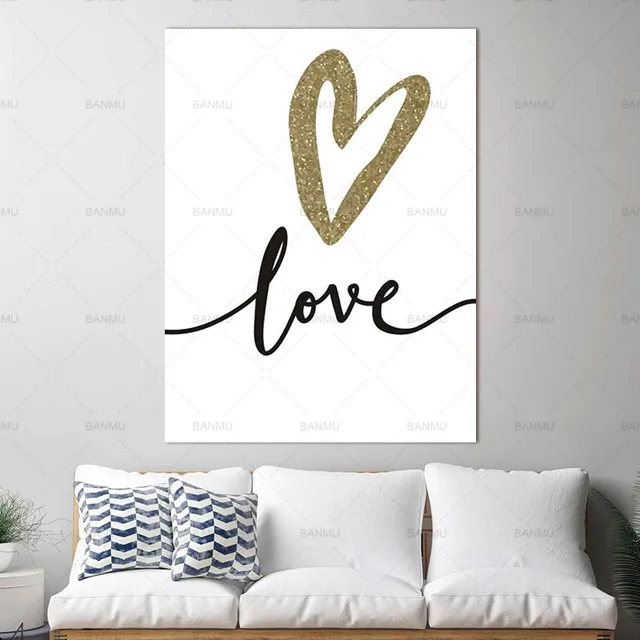 Nordic Abstracte Liefde Brief Gouden Zwarte Muur Foto Woonkamer Art ... Nordic Abstracte Liefde Brief Gouden Zwarte Muur Foto Woonkamer Art ...