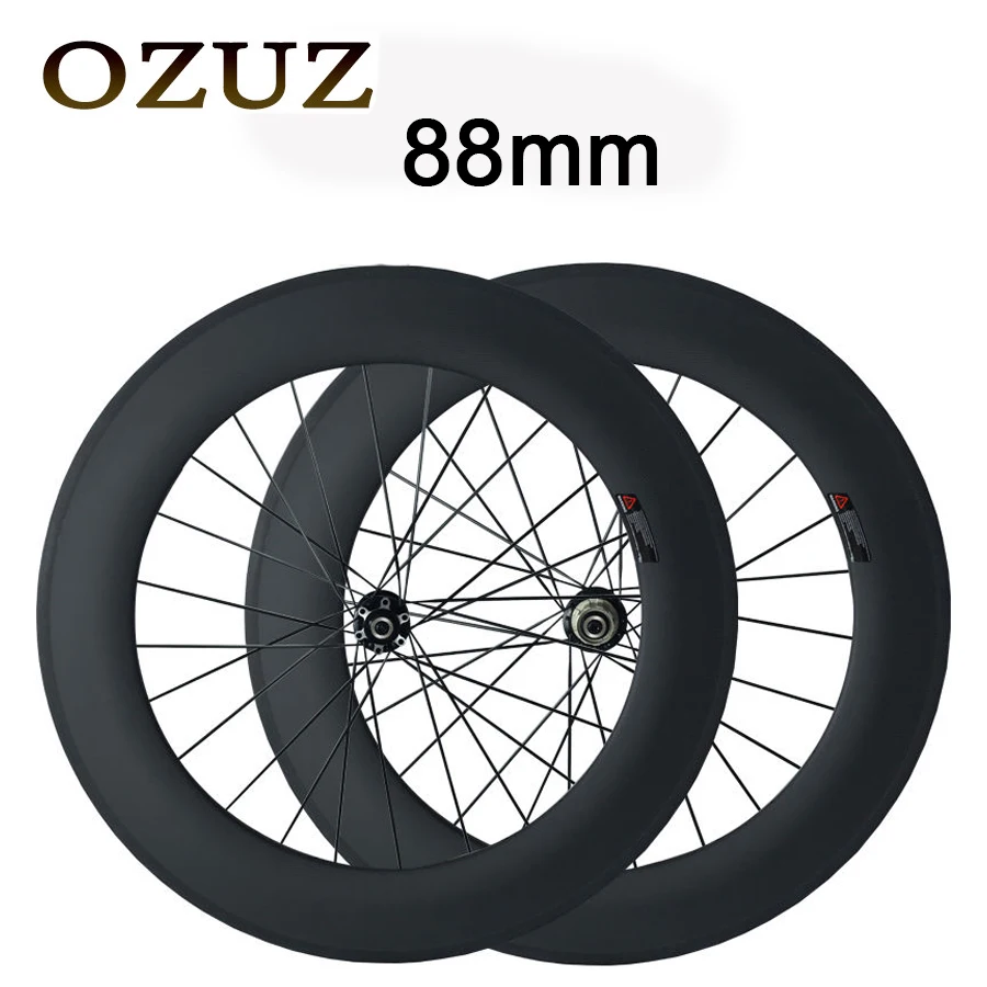 OZUZ 88mm Clincher Tubular Carbon Wheels Carbon Road Bike Bicycle Disc Brake Cyclocross Wheels with Disc Brake Hub 10 11 speed