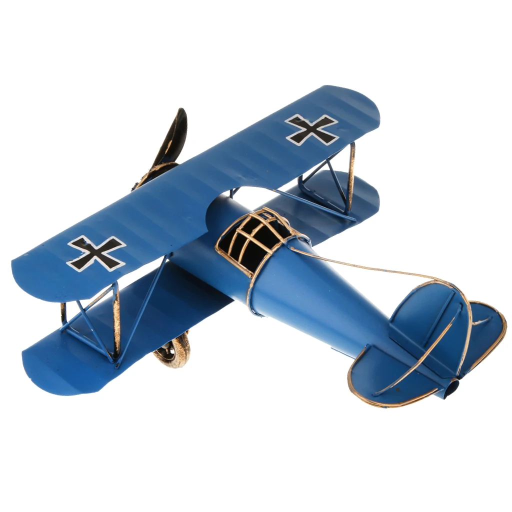 2 Pcs Vintage Metal Airplane Model Glider Biplane Military Aircraft Model Plane Decor
