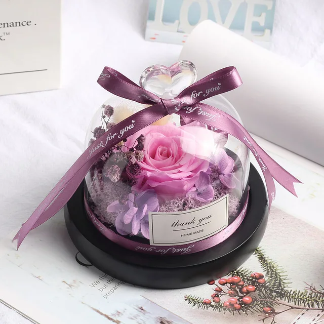 

Everlasting Flower Beauty and Beast Glass Cover LED Flower Head Rose Home Decoration Wedding Valentine's Day Creative Gift
