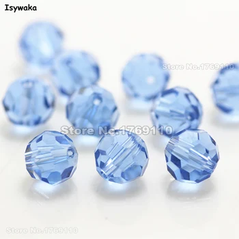 

Isywaka 8mm 70Pcs Light Blue Color Football Faceted Austrian Crystal Beads Round Glass Spacer Loose beads DIY Jewelry Making