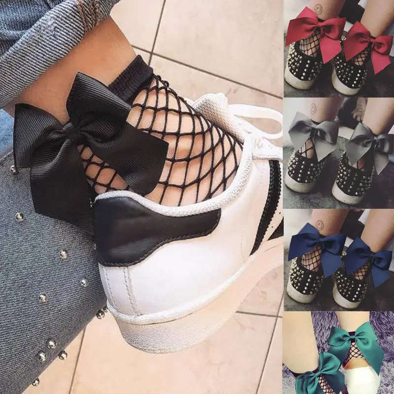 

Fashion Women Ruffle Fishnet Ankle High Socks Lady Mesh Lace Fish Net Bow Short Socks