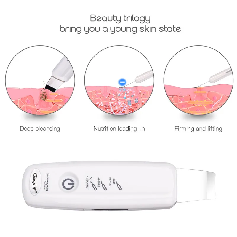 Cuidados com a Pele Ultra-sônica do Purificador da Pele Limpador + Mini Ckeyin Ferramentas Facial Limpeza Profunda Navio Nano Pulverizador Beleza Dispositivo 47 12 do Purificador Da Pele Facial Limpeza Profunda